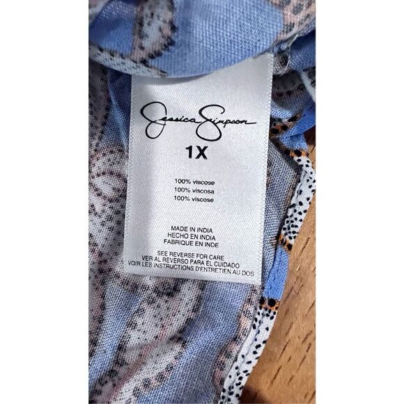 JESSICA SIMPSON SHORT SLEEVE BUTTON DOWN BLUE FLORAL BLOUSE WOMENS SIZE 1XL NEW - Picture 10 of 10